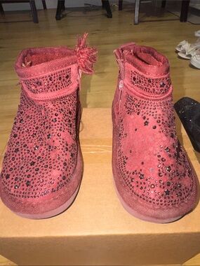 MIA Girls Red Suede Star & Stud Winter Boots